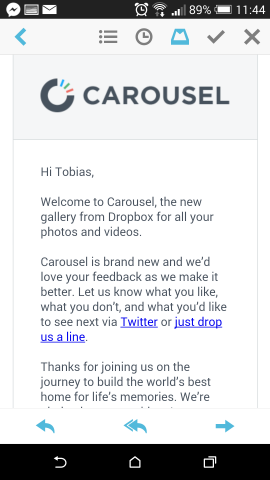 Die E-Mail-App Mailbox steht jetzt auch für Android zur Verfügung. (Screenshot: Golem.de)