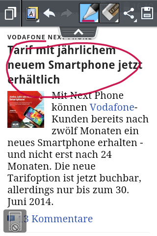 Mit der Funktion Quickmemo kann der Nutzer im aktuellen Bildschirm Notizen machen und ihn anschlie&szlig;end speichern. (Screenshot: Tobias K&ouml;ltzsch/Golem.de)