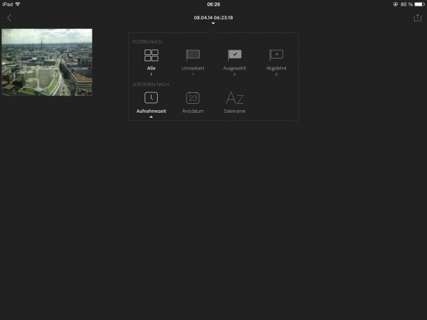 Für Sammlungen stehen eine Reihe von Sortierungsfunktionen auf Lightroom Mobile zur Verfügung. (Screenshot: Petra Vogt)