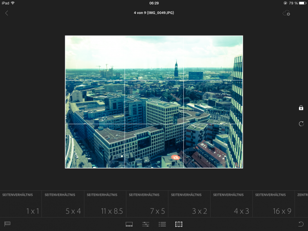 Auch umfangreiche Funktionen zum Zuschneiden von Fotos sind in Lightroom Mobile enthalten. (Screenshot und Foto: Petra Vogt)