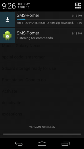 Die SMS löst den Flashvorgang aus. (Bild: Rootfan/XDA Developers)