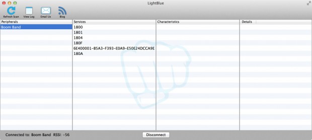Lightblue: Anzeige der Services des Armbandes (Bild: Golem.de)
