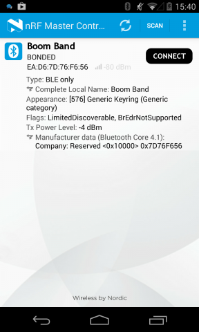 nRF Master Control Panel für Android: Anzeige der BluetoothLE-Geräte (Bild: Golem.de)