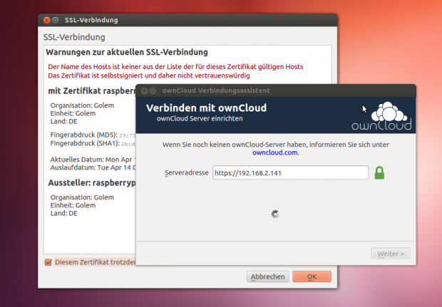 Auch im Client lässt sich das Zertifikat importieren.