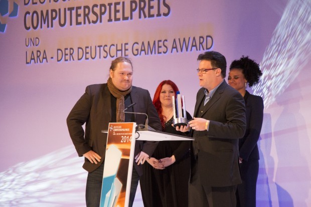 Verteter von Blue Byte nahmen den Preis für Anno Online entgegen, das Beste Browsergame. (Bild: Katja Höhne)