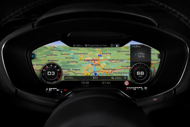 Im Infotainment-Mdous werden die Rundinstrumente kleiner, dafür tritt die Mulitmedia-Anwendung in den Vordergrund, die Landkarte etwa...  (Bild: Audi)