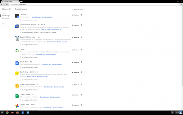 ChromeOS bringt zahlreiche bereits vorinstallierte Apps für Chrome mit.