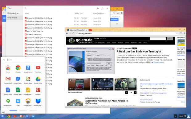 Es gibt ein rudimentäres Startmenü, in dem auch Webapps integriert werden.