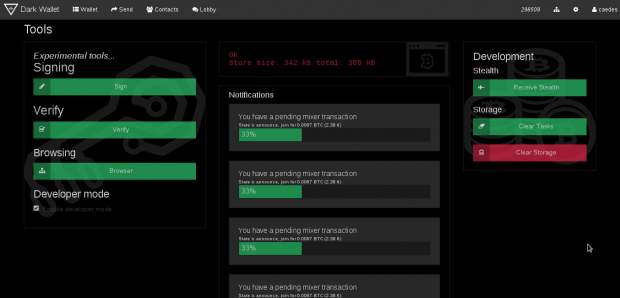 Die Werkzeuge in Darkwallet