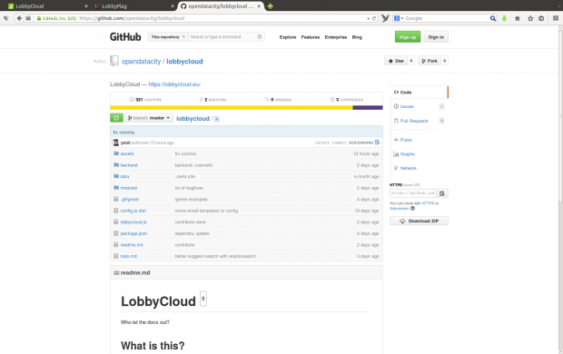 Der Code von Lobbycloud ist auf Github verfügbar.