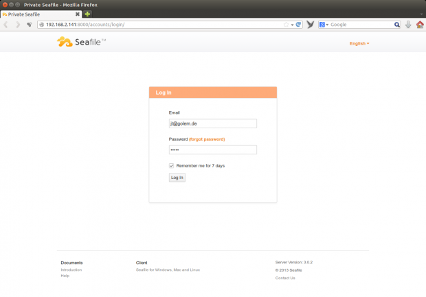 Der Login-Bildschirm des Seafile-Servers (Screenshots: Golem.de)