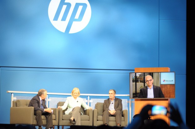 Auf der HP Discover zeigten HP, Intel und Microsoft demonstrativ ihre Partnerschaft. (Foto: Andreas Sebayang/Golem.de)