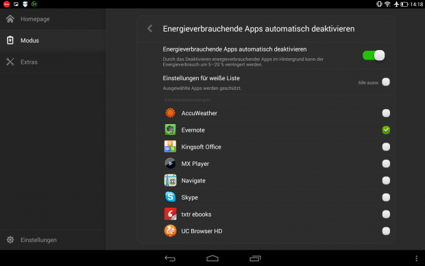 Der Energiemanager kann Apps mit starkem Stromverbrauch automatisch beenden. (Screenshot: Golem.de)