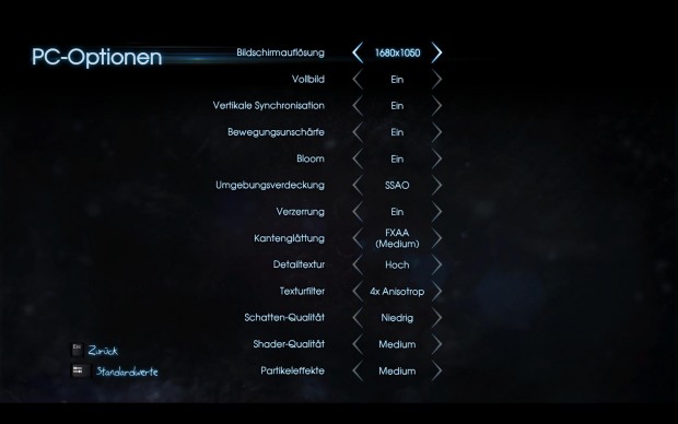 Das Grafikmenü der PC-Version (Screenshot: Golem.de)