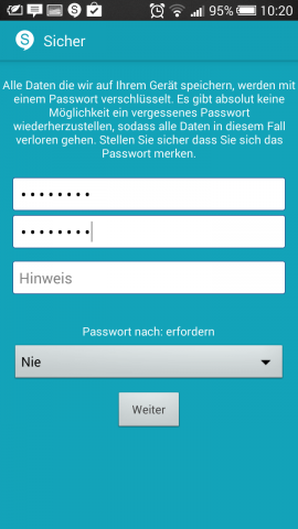 Daten auf dem Smartphone werden mit einem Passwort geschützt. (Screenshot: Golem.de)