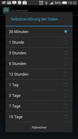 Nachrichten können mit einer Selbstzerstörung versehen werden. (Screenshot: Golem.de)