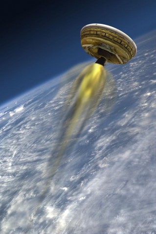 Künstlerische Darstellung des LDSD-Tests: Das System soll Marslandefahrzeuge bei der Landung bremsen. (Bild: Nasa/ Caltech)