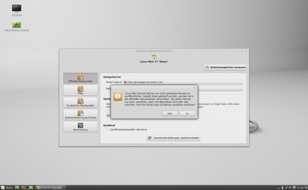 Die Warnung vor instabilen Paketen ist neu.