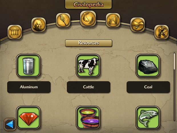 Im Menü kann sich der Spieler über Nationen und Ressourcen erkundigen.