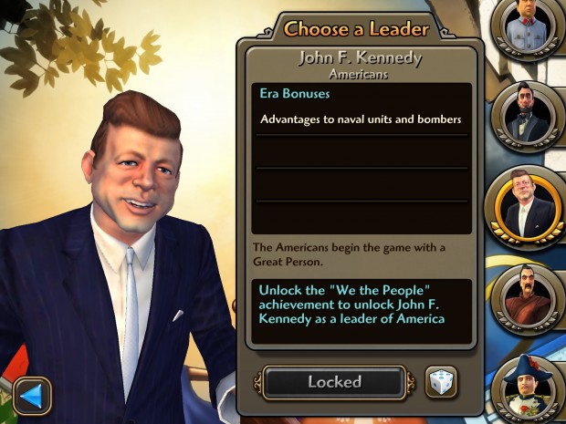 J.F.K. gehört zu den neuen Anführern der Nationen. Er muss erst freigespielt werden.