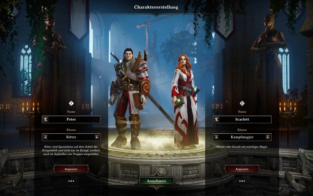 Die Charaktergenerierung läuft gleichbereichtigt für beide Helden.