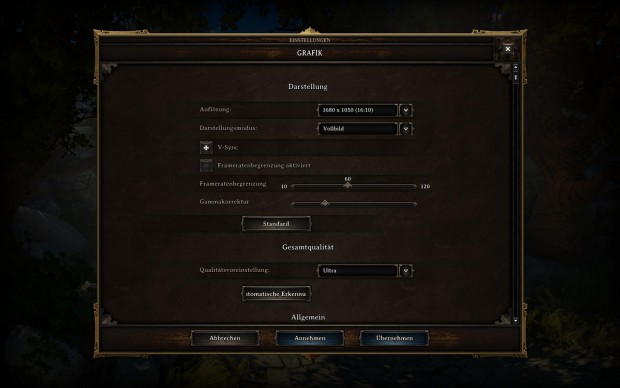 Das Grafikmenü enthält die üblichen Einstellungen.