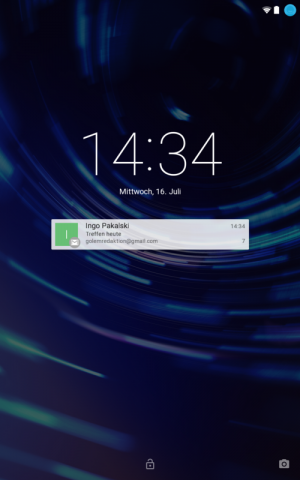 Sperrbildschirm von Android L mit einer Benachrichtigung auf einem Nexus 7 (2013) (Screenshot: Golem.de)