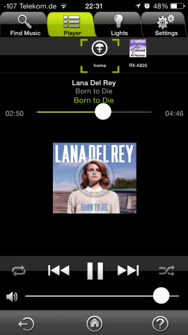 Die Lautstärke kann nur über die App geregelt werden. Die Hardwaretasten des iPhones werden nicht unterstützt. (Screenshot: Golem.de)
