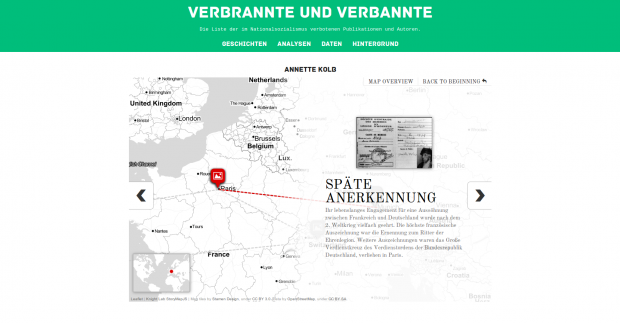Die Webseite Verbrannt und Verbannt, die die Liste der, von den Nationalsozialisten verbotenen, Literatur aufarbeitet.