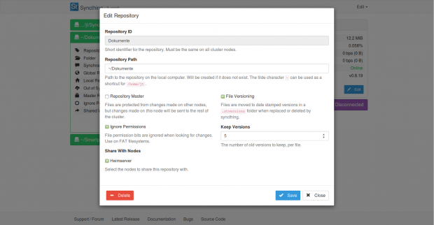 Die Einstellungen f&uuml;r die Synchronisierung freigegebener Ordner