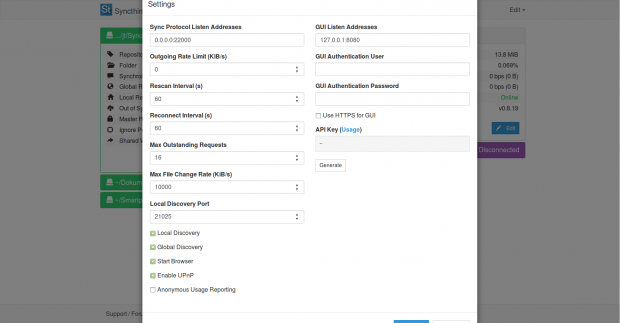 Die globalen Einstellungen von Syncthing
