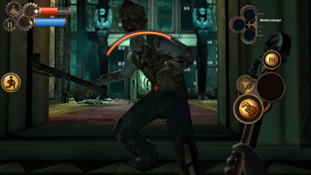 Den ersten Gegner verm&ouml;beln wir mit der Rohrzange. (Screenshot auf iPhone 5S: Golem.de)