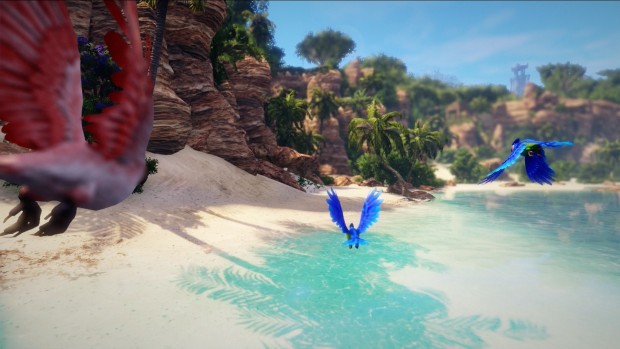 Der Unsch&auml;rfeeffekt in Risen 3 ist oft unsch&ouml;n, wie hier am linken Papagei gut zu erkennen.