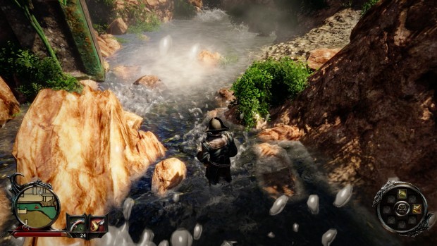 Unser Held kann zwar jetzt schwimmen, nur tauchen kann er nicht, und nass wird er ebenfalls nicht.