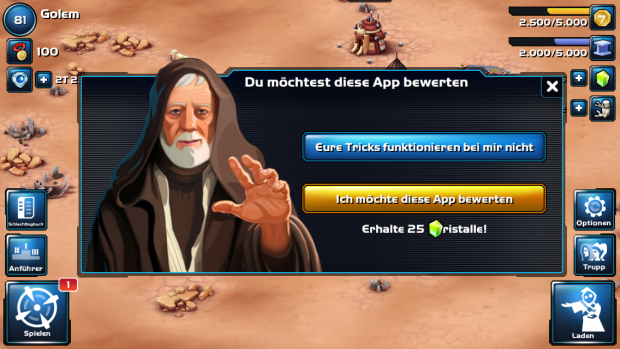 Obi-wan hält offenbar wenig von Bewertungen... (Screenshot: Golem.de)
