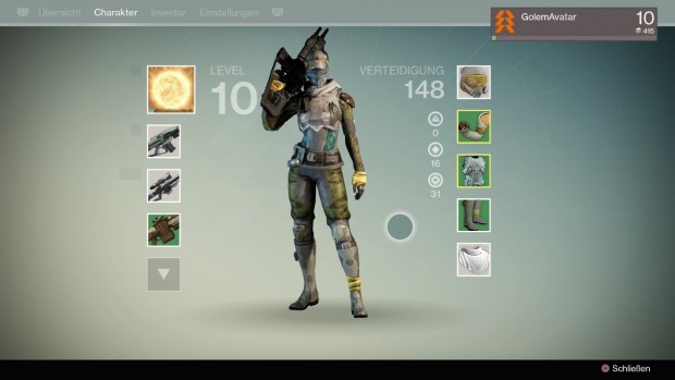 Im Charaktermenü sehen wir Waffen und Ausrüstung ...