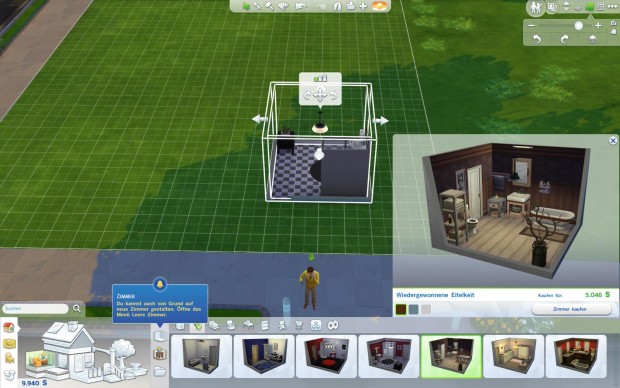 Im Bau-Modus kann der Spieler ganze Räume mitsamt Einrichtung platzieren. (Screenshot: Golem.de)