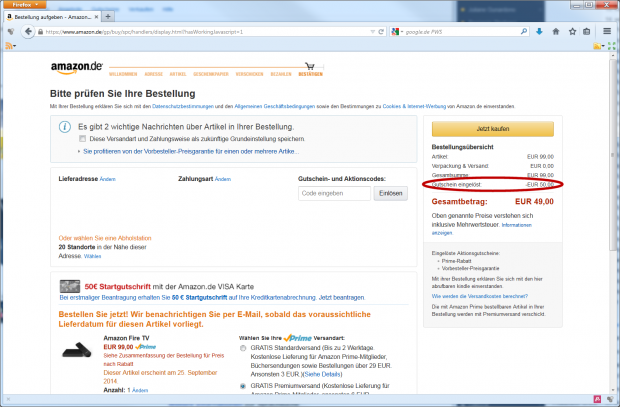 ... vor dem Bezahlen sieht man die 50 Euro Abschlag, dennoch... 