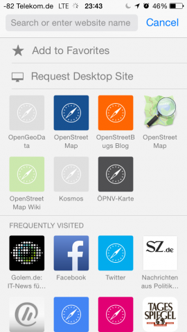 Praktisch sind die häufig besuchten Webseiten, die sich schnell in die Bookmarks einsortieren lassen. (Screenshot: Golem.de)