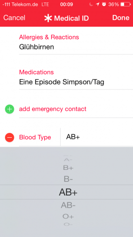Allergien und wichtige Medikamente lassen sich hier eintragen. (Screenshot: Golem.de)