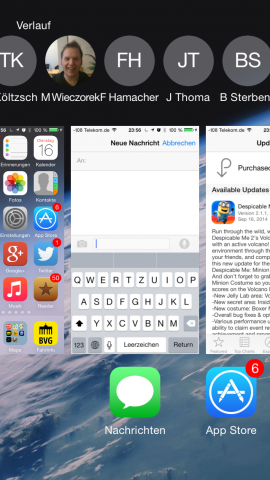 In der Ansicht mehrerer laufender Apps gibt es neuerdings Kontakte. (Screenshot: Golem.de)