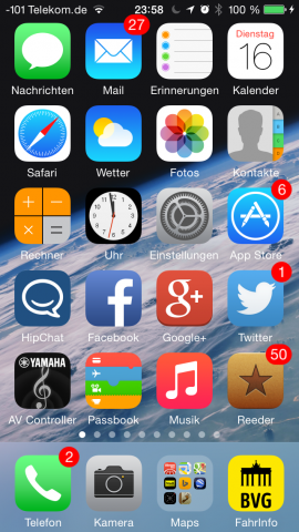 Läuft hier iOS 7 oder iOS 8? Die Änderungen fallen häufig nicht auf. (Screenshot: Golem.de)