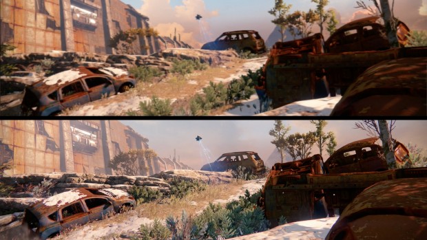 Die Grasbüschel sind auf der PS4 (unten) dichter, detaillierter und voller.