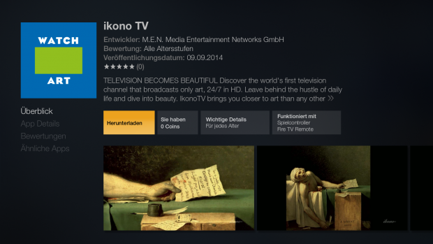 Detailseite von Ikono TV im Fire-TV-Store (Screenshot: Golem.de)