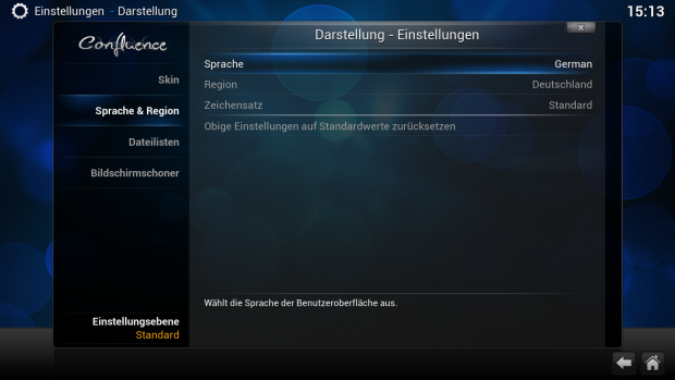 In den Einstellungen kann XBMC auf deutsch gestellt werden. (Screenshot: Golem.de)