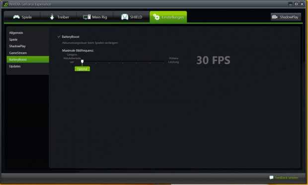 Battery Boost ist in Geforce Experience aktivierbar. (Bild: Marc Sauter/Golem.de)
