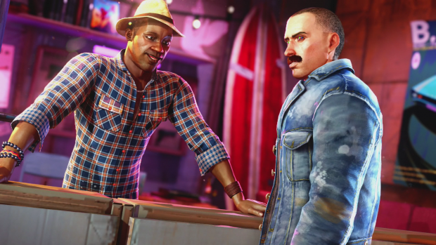 Einer unserer wenigen Freunde erklärt uns ein paar Dinge über Sunset City. (Screenshot: Golem.de)