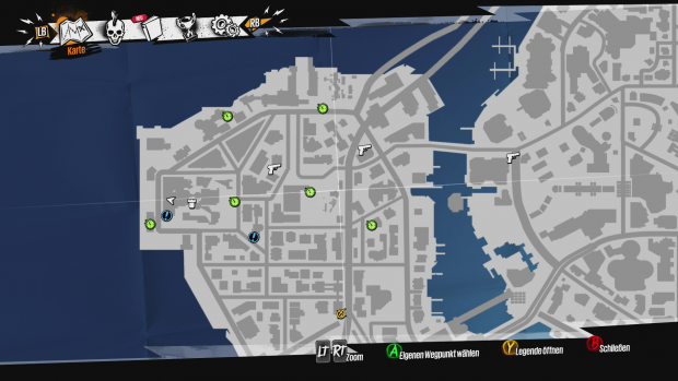 Auf der Übersichtskarte werden Nebenmissionen und Extras eingeblendet. (Screenshot: Golem.de)