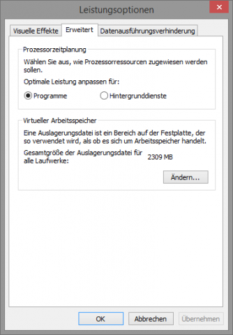 Die Auslagerungsdatei war während unseres Tests größer als 2 GByte. (Screenshot: Golem.de)