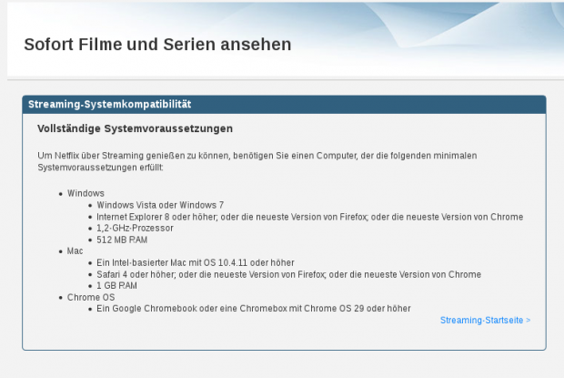 Kein Hinweis auf eine Linux-Unterstützung durch Chrome (Bild: Netflix, Screenshot: Golem.de